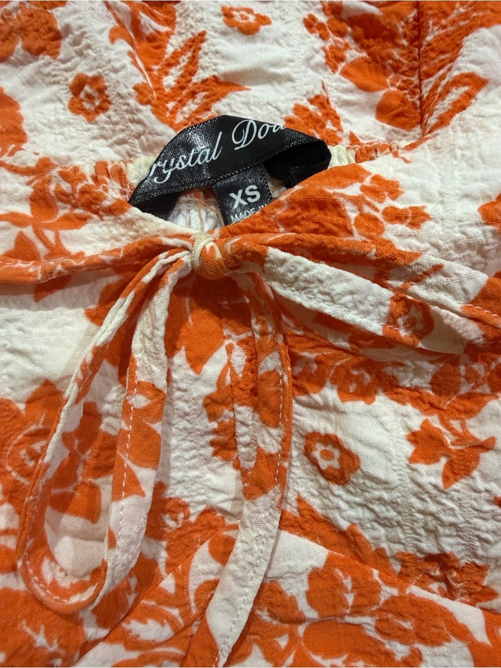 Crystal Doll Orange White Floral Smocked Tiered Ruffle Mini Dress XS - Picture 7 of 11